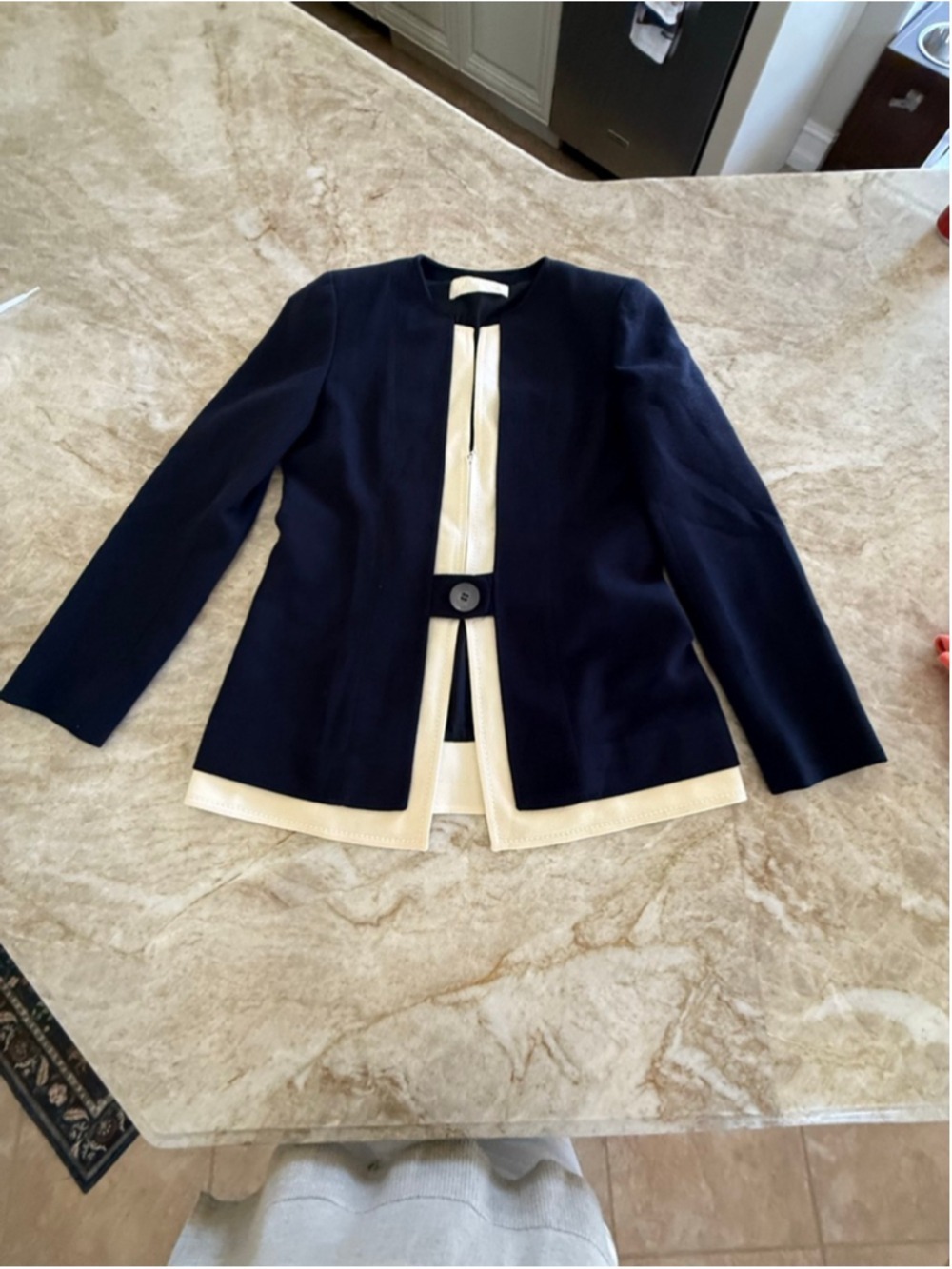 Valentino Navy & Beige Blazer Jacket Large, zipper closure, hand sewn couture - Picture 7 of 16
